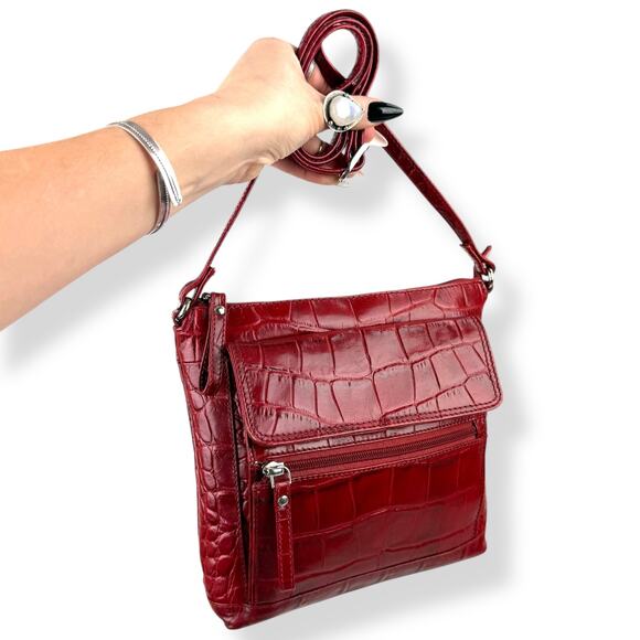 90's designer red crocodile leather bag by MICHAEL ROME DESIGNS - Picture 8 of 16